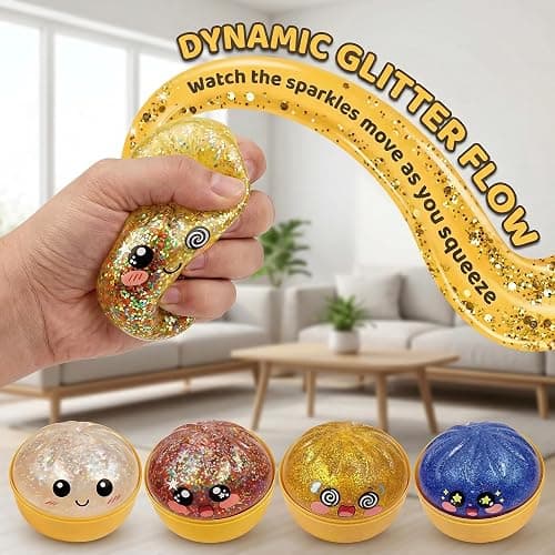 2-Pack Glitter Dumpling Squishy Set - Colorful Sensory Stress Relief Collections, Random Squishy Gift Box with Sparkly Dumplings for Party Favors & Collectibles (Random-2 PCS) thumbnail 4