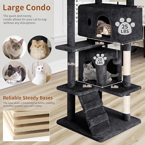 PayLessHere Cat Tree 54in Cat Tower with Cat Scratching Post,Multi-Level Cat Condo Stand House Furniture Kitty Activity Center with Furry Ball Toys Cat Tree for Indoor Cats (54in, Dark Grey) thumbnail 5