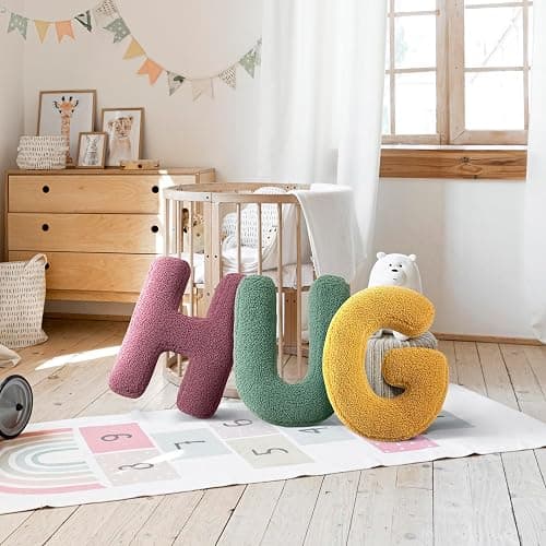 huraty Initial Letter Pillow Soft Lambs Wool Throw Pillow Kids Room Nursey Playroom Decorations Ivory Alphabet I Cushion (I, 14.9" Lx11.8 W) thumbnail 2