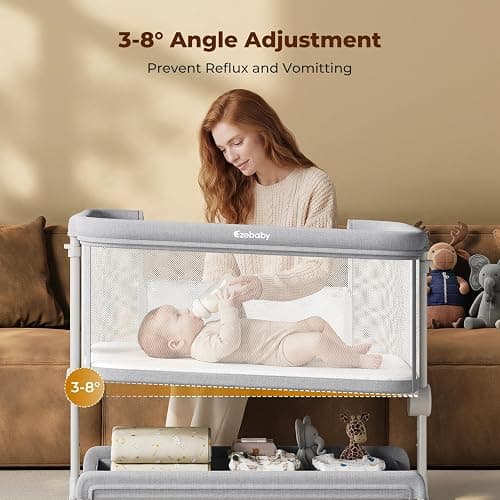 Ezebaby Baby Bassinets Bedside Sleeper, Portable Bedside Bassinet for Baby Newborn Infants with Adjustable 7 Heights and All Mesh Sides, Newborn Crib with Mattress and Soft, Breathable Sheet | Baby bassinets thumbnail 5