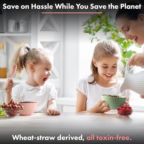 FOODLE Wheat Straw Dinnerware Set - BPA Free & Safety Tested - Dishwasher & Microwave Safe - Toddler & Kids Plates and Bowls Sets - Plastic Plates Reusable - Perfect for RV, Camping Dishes - For 4 thumbnail 7