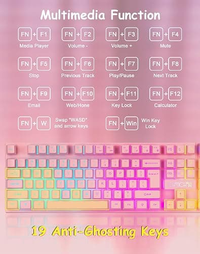 Wired Pink Gaming Keyboard and Mouse Combo with LED Backlit for PC Laptop | Multimedia Function Keys, 19 Key Anti-ghosting, Number Pad, 104 Keys Light Up Keyboard & RGB Mouse Set for Computer PS5 Xbox thumbnail 5