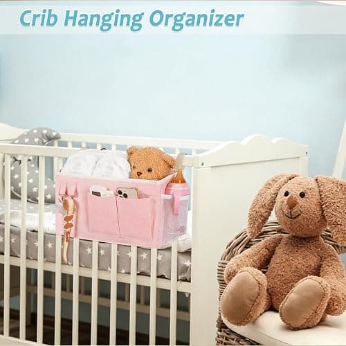Loghot Bedside Caddy/Bedside Storage Bag Hanging Organizer for Bunk and Hospital Beds,Dorm Rooms Bed Rails,Can be Placed Glasses,Books,Mobile Phones,Keys (Light Pink) thumbnail 7