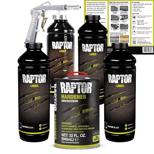 U-POL Raptor Black Urethane Spray-On Truck Bed Liner Kit, Protective Paint with Spray Gun, for Tailgates & Trucks, Vehicle Undercoating, 4 Quart Kit - Image 1