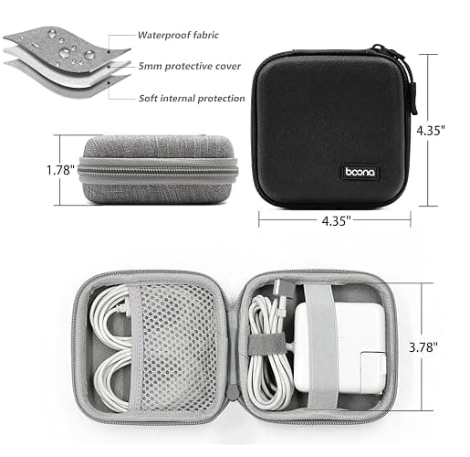 HOMEGYMFREE Small Travel Carrying Storage Case, 4.4"x4.4" Charger Organizer, Pouch compatible with MacBook Power Adapter, Laptop Accessories Cables, Cords, USB Drives, Earphones thumbnail 2