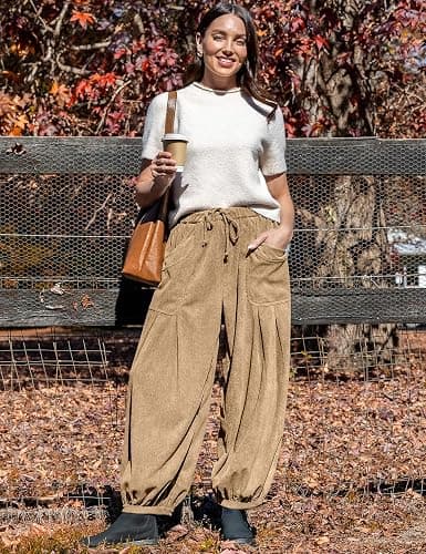 TARSE Womens Corduroy Pants Harem Casual Loose Fit Baggy Elastic Waist Lantern Fall Pants with Pockets thumbnail 2