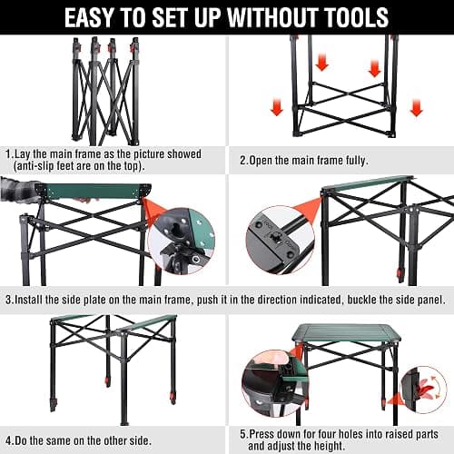 VILLEY Folding Camping Square Table with Carry Bag, Lightweight Aluminum Adjustable Square Table for Outdoor, Camping, Picnic, Backyards, BBQ (L) thumbnail 7