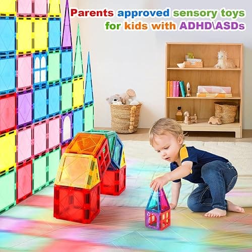 100PCS Magnetic Tiles Kids Toys - Magnetic Building Blocks STEM Magnet Building Set Preschool Learning Magnet Toys for Kids Ages 3-5 4-8, Sensory Montessori Toy for Toddlers 3+ Year Old Boys Girls thumbnail 3