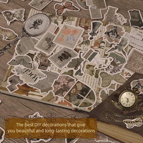 200Pcs Vintage Stickers, Aesthetic Scrapbook Stickers for Water Bottle, Notebook Junk Journaling, Waterproof Vinyl, for Kids Teenagers Adults thumbnail 4