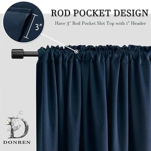 DONREN Navy Blue Blackout Tier Curtain Panels for Small Window - Thermal Insulated Room Darkening Rod Pocket Valance Curtains for Livingroom (30 by 30 Inch 2 Panels) thumbnail 3