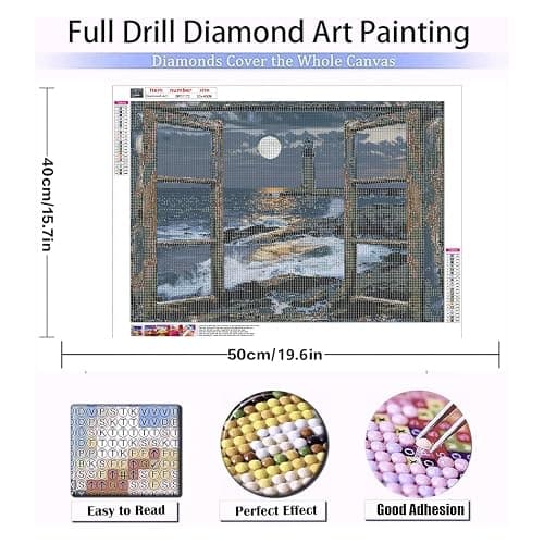 GOUOYANA Diamond Art Kits for Adults, Lighthouse Diamond Painting Kits for Beginner Ocean Coast Round 5D Full Drill Diamond Dots Crafts for Home Wall Decor Gifts 20x16 Inch thumbnail 4