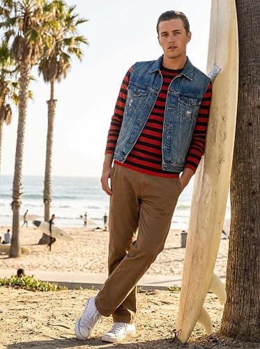 Zengjo Mens Striped Shirt Long Sleeve Cotton Stretch Crewneck T Shirt thumbnail 3