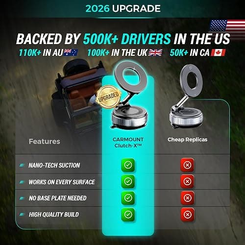CARMOUNT Clutch-X One – Upgraded Vacuum Phone Mount Suction Cup Car Phone Holder for iPhone, Window Phone Mount, 360° Vacuum Magnetic Phone Holder for Car, Magnetic Phone Holder with Suction Cup thumbnail 2