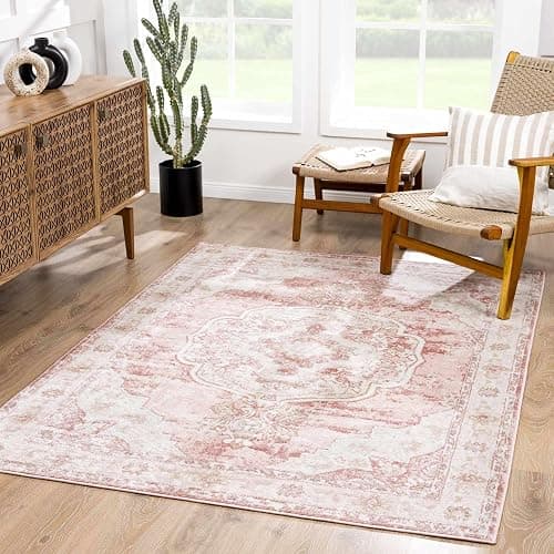BoutiqueRugs Blush & Light Pink Collection Kandos Bohemian Oriental Medallion Large Area Rug - Traditional Floral Carpet for Living Room - Blush, Dusty Pink, Cream - 7'10" x 9'6" (8x10 Area Rug) thumbnail 2