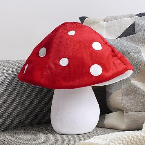 AELS 15.35 Inches Mushroom Pillow, Cute 3D Polka Dot Mushroom Plush, Decorative Throw Pillow for Mushroom Lover Sofa Couch Living Room Bedroom Nursery Decor, Red thumbnail 2