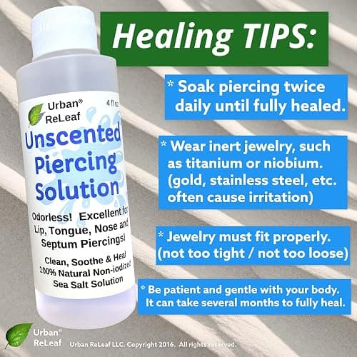Urban ReLeaf Unscented Piercing Solution Non-Iodized Sea Salt Soak | Lip, Tongue, Septum, Dimple, Mouth, No Scent, Ready to Use, Made Fresh, Soothe & Calm thumbnail 5
