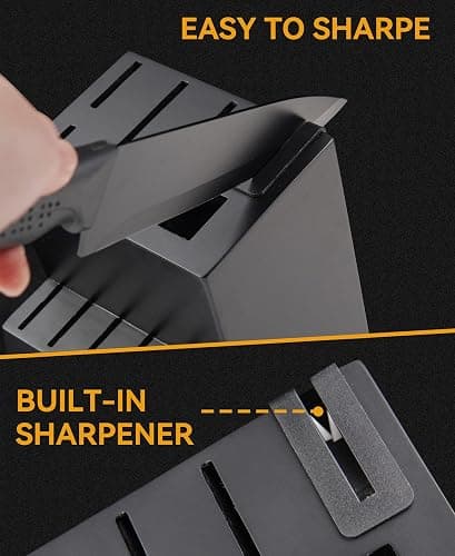 Knife Set, 15 Pcs Kitchen Knife Set with Block Self Sharpening, Dishwasher Safe, 6 Steak Knives, Anti-slip handle, Black thumbnail 4