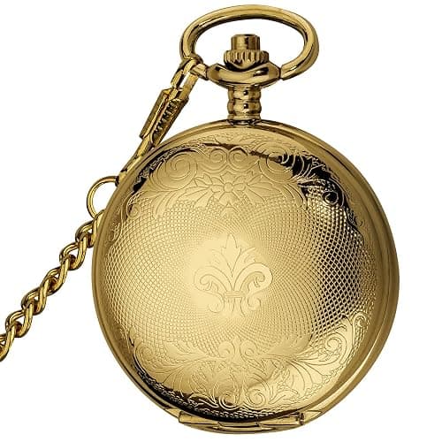 VIGOROSO Vintage Hand Wind Up Pocket Watches for Men, Mechanical Pocket Watch with Chain, Mens Skeleton Pocketwatch thumbnail 4