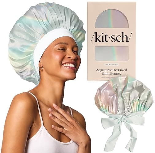 Kitsch XL Satin Bonnet for Sleeping - Softer Than Silk Bonnet For Sleeping Women - Secure Fit, Adjustable, Night Cap For Curly & Textured Hair - Prevents Breakage, Tangles & Thinning - Aura - Image 1