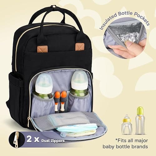 RUVALINO Diaper Bag Backpack, Multifunction Travel Pack Maternity Baby Changing Bags, Large Capacity, Waterproof, Deep Black, Polyester thumbnail 4