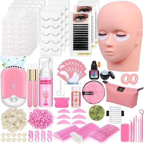 Lashes Kit for Eyelash Extension Beginners 470PCS Professional Lash Mannequin Head Practice Kit with Everything Lash Glue Lash Shampoo Lash Fan, Lash Extension Supplies for Practice Training - Image 1
