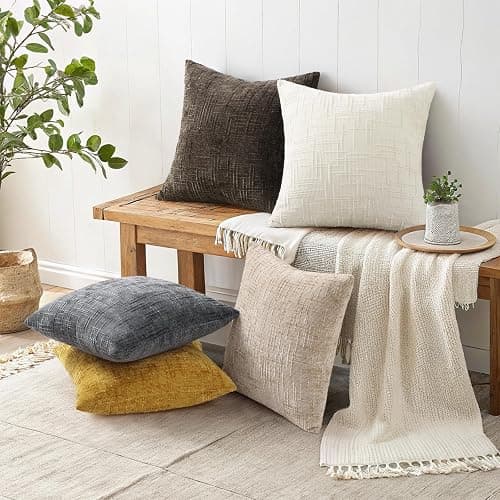 decorUhome Spring Cream White Chenille Throw Pillow Covers 18x18 Set of 2 Textured Soft Cozy Slubby Couch Pillow Covers Modern Farmhouse Boho Decorative Pillow Cases for Bed Sofa Living Room thumbnail 5