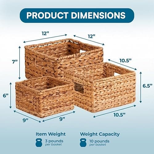 Honey-Can-Do Woven Water Hyacinth Wicker Storage Baskets, Nesting Set of 3 thumbnail 3