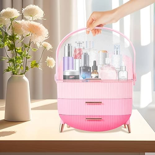 Ptesly Teen Girls Gift Makeup Organizer,Skincare Organizer Jewelry Storage,Cosmetics Storage and Display Case,Make Up Holders and Organizers for Countertop,Bathroom Organizer (Triple Pink) thumbnail 2