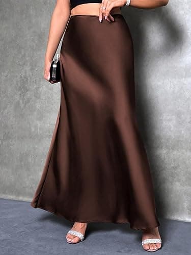 Prinbara Women's Satin Maxi Skirts Dressy Casual Zipped High Waisted Flowy Silk 2025 Fall Elegant Business Party Long Skirt thumbnail 5