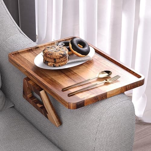 Danfoxer Acacia Wood Couch Arm Tray，Folding Sofa Armrest Table | Clip-On Couch Desk,Foldable, Non-slip,No Assembly，for Drinks Snacks Phone，Remote Control thumbnail 3