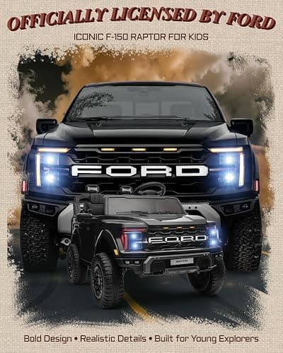 First Ride On 24V Ride on Toys for Big Kids, Licensed Ford F-150 Raptor 2 Seater Kids Ride on Car w/Remote Control, Toddler Electric Car w/LED Lights, Bluetooth, Truck Bed Storage, Soft Start (Black) thumbnail 2
