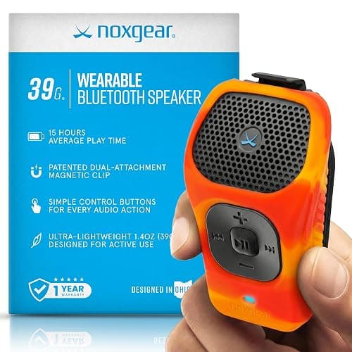 noxgear 39g Wearable Bluetooth Speaker, Magnetic Mini Clip-On EDC Gear, Waterproof Up to 15 Hours Playtime | Clip On Speaker, Wearable Speaker with Microphone, 100ft Range (Color: Fire) - Image 1
