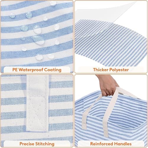Lifewit 2 Pack Laundry Hamper Large Collapsible Laundry Basket, Freestanding Waterproof Cloth Hamper with Easy Carry Handles in Laundry Room Bedroom Bathroom College Dorm for Adult, Grey&Blue, 2 x 80L thumbnail 6