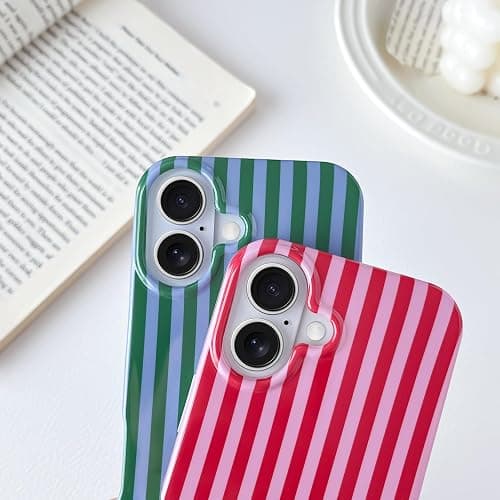 Yeddabox for iPhone 16 Case Cute Striped Phone Case Soft TPU Slim Shockproof Phone Cover for Women Girls, Blue and White thumbnail 3
