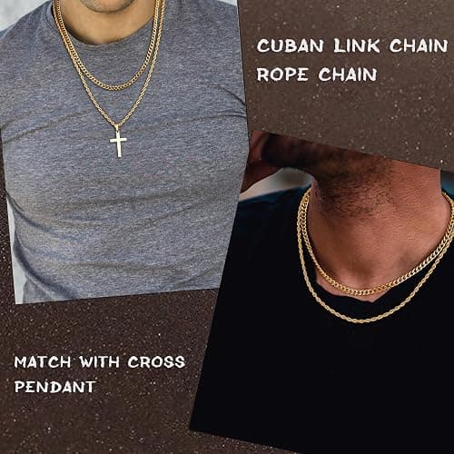 Yooblue Cross Necklace for Men, Gold Black Silver Mens Cross Necklaces Stainless Steel Cross Pendant Necklace Simple Jewelry Gifts Cross Chain Necklace for Men thumbnail 2
