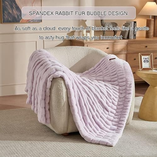 Double Side Faux Fur Throw Blanket,Cozy Soft Fuzzy Fluffy Faux Rabbit Fur Blanket for Couch, Bed, Sofa,Room Decor-Lavender,50x60 inch thumbnail 2