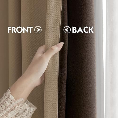 FMFUNCTEX 100% Brown Blackout Curtains for Bedroom, Solid Weave Textured Geometric Weave Curtains 90 Inches Long Thermal Insulated Curtains Living Room, Black Out Drapery Grommet 2 Panels thumbnail 7