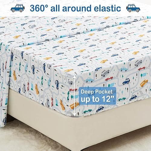Mooreeke Bed in a Bag for Kids Boys Teens, 6 Pieces Twin Size Comforter Bed Set with Shams, Sheet Set and Decorative Toy Pillow, Cars White Super Soft Microfiber Kids Comforter Bedding Set thumbnail 5