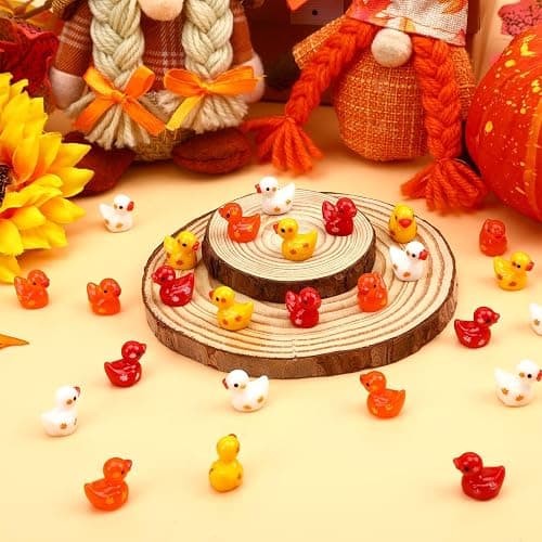 DTOFOOT 100Pcs Mini Fall Resin Ducks Thanksgiving Tiny Autumn Figurines | Fall Dollhouse Decor, Thanksgiving Table Settings, 100 Pcs Mini Maple Leave Tiny Ornaments thumbnail 4