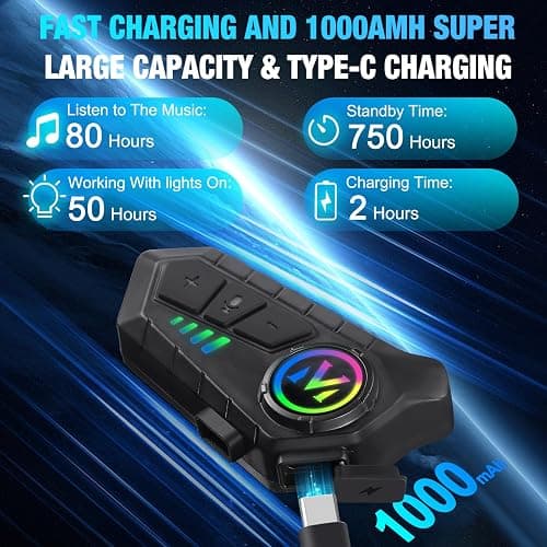 Motorcycle Helmet Speakers - Super Long Battery Life, Helmet Headphones Single Use Headset with Soft/Hard Mic,IPX6 Automatic Answer/Music Control/Intelligent Noise/Wake up Siri thumbnail 4
