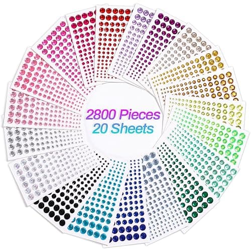 2800 Pcs Self Adhesive face Rhinestones gems Stickers in 20 Colors, 6 Sizes Stick on Jewels for Body, Face, Hair and Craft DIY Decorations(3/4/5/6/8/10mm) thumbnail 2