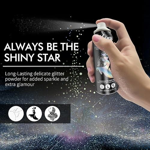 Ragkun Body Glitter, Body Glitter Spray, Glitter Spray for Hair and Body, Long-Lasting and Quick-Drying Silver Glitter Hairspray Suitable for Stage, Festival Rave and Makeup Prom (2.11 Fl Oz) thumbnail 2