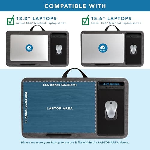 LAPGEAR Home Office Lap Desk with Device Ledge, Mouse Pad, and Phone Holder - Gray Woodgrain - Fits up to 15.6 Inch Laptops - Style No. 91545 thumbnail 4
