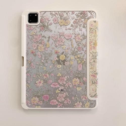 Adjustable Stand Hard PU Clear Back Folio Case for Apple iPad Pro 13-Inch 2024 M4 Model A2925 A2926 Flowers Floral Pattern Refreshing Classic Vintage Pretty Chic Cute Lovely Girls Women thumbnail 2