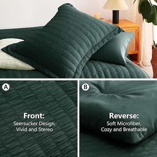 CozyLux Full Comforter Sets, 7 Pieces Forest Green Seersucker Bed in a Bag | OEKO-TEX Certified, All Season Bedding Set with 240 GSM Down Alternative Comforter, Flat & Fitted Sheets, Pillowcases & Shams thumbnail 4
