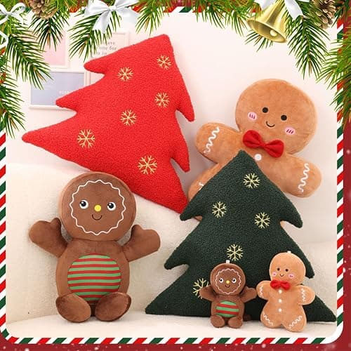 Eoieov Christmas Gingerbread Man Pillow Gingerbread Plush Stuffed Pillow Fun Gingerbread Shaped Decorative Throw Pillows for Sofa Cushion Christmas Party Decor Khaki,15.7" thumbnail 4