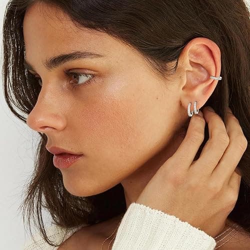 micuco 3 Pairs Small Hoop Earrings Tiny Cartilage Earrings for Women Cubic Zirconia Earrings Huggie Hoop Ear Piercing Earrings for Men 8mm 10mm 12mm thumbnail 2