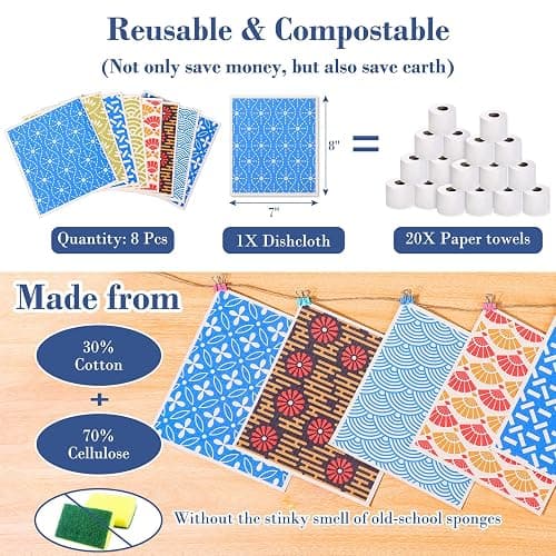 Lucomb 8 Pack Swedish Dishcloths for Kitchen, Reusable Dish Cloth Kitchen Towels Absorbent Sponges Fast Drying Swedish Dish Cloth for Washing Dishes Countertops Tables Cleaning thumbnail 4