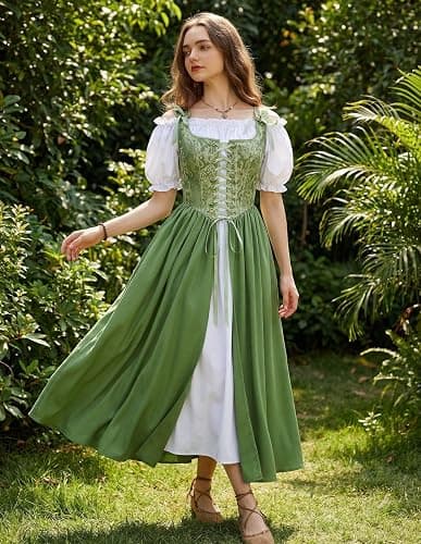 Scarlet Darkness Renaissance Costume Women Medieval Corset Dress Puff Sleeve Fairy Dress thumbnail 4