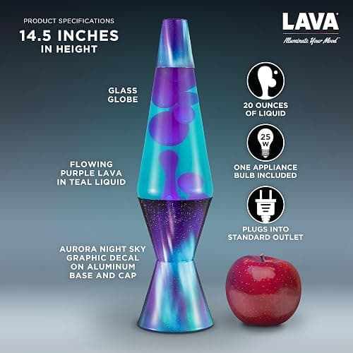 Lava Original Lamp - 14.5" Aurora Borealis - Purple Wax and Teal Liquid - Home Décor Motion Light - 2047 thumbnail 4